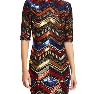 Alice And Olivia Inka Chevron Sequin Sheath Dress